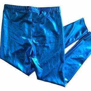 Teal metallic leggings dance pants hi rise waisted teen 14/16 or adult small